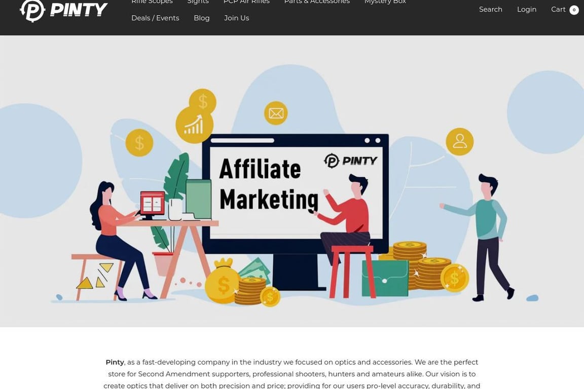 Pinty affiliate program signup page
