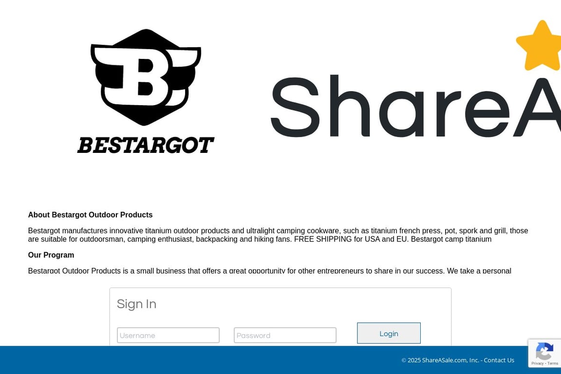 Bestargot Outdoor Titanium Products affiliate program signup page