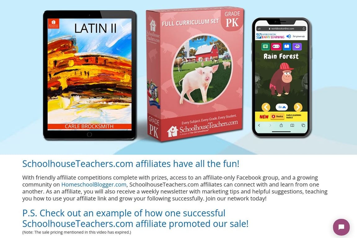 SchoolhouseTeachers affiliate program signup page