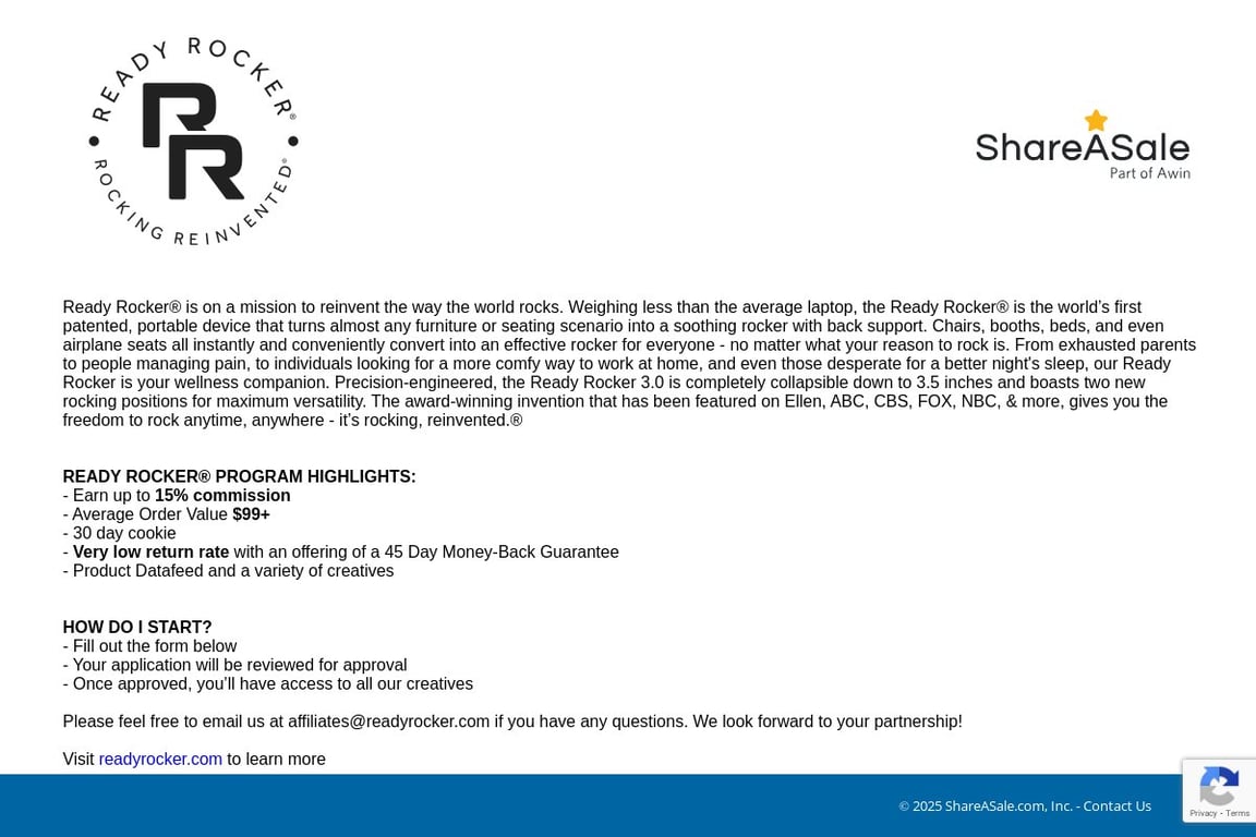 RockerMama affiliate program signup page