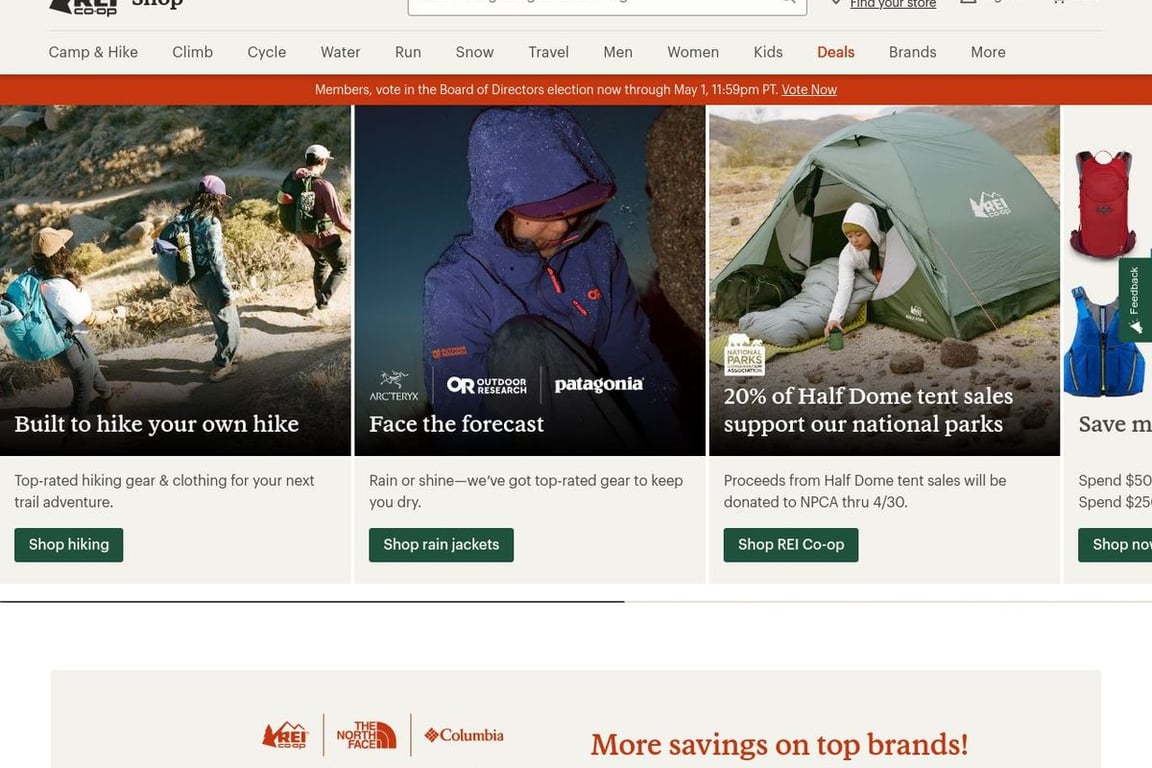 Rei Co-op homepage