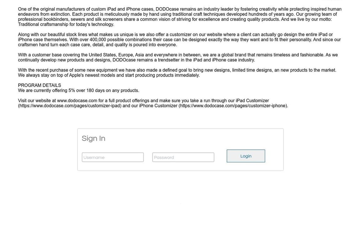 DODOcase affiliate program signup page