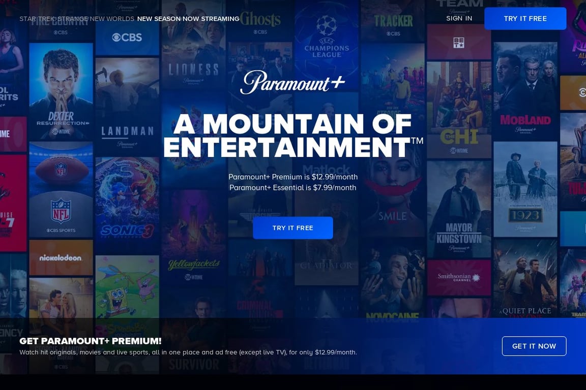 Paramount homepage