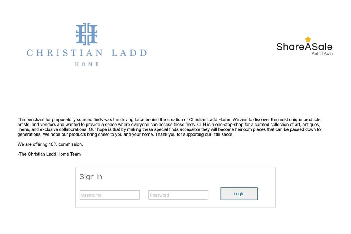 Christian Ladd Home affiliate program signup page