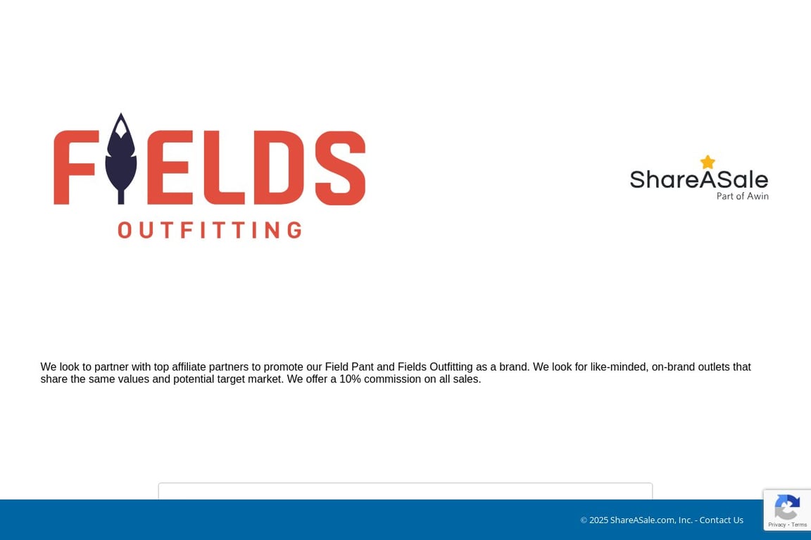 Fields Outfitting affiliate program signup page