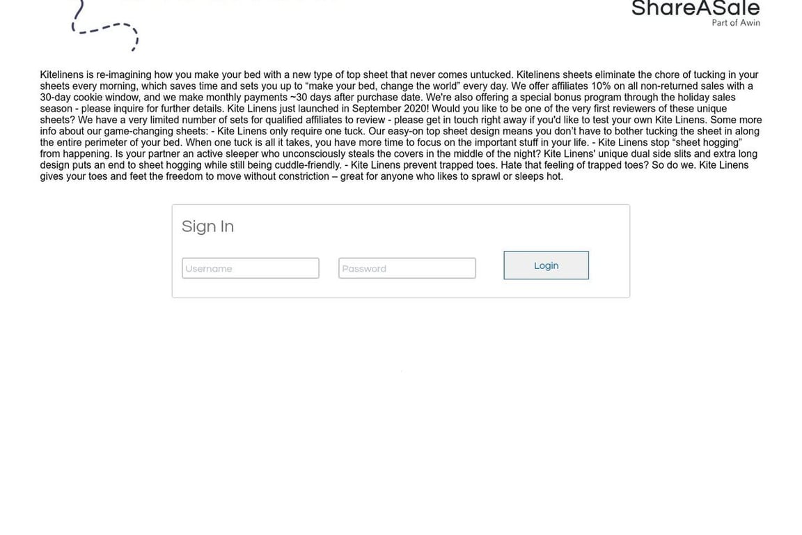 Kitelinens affiliate program signup page