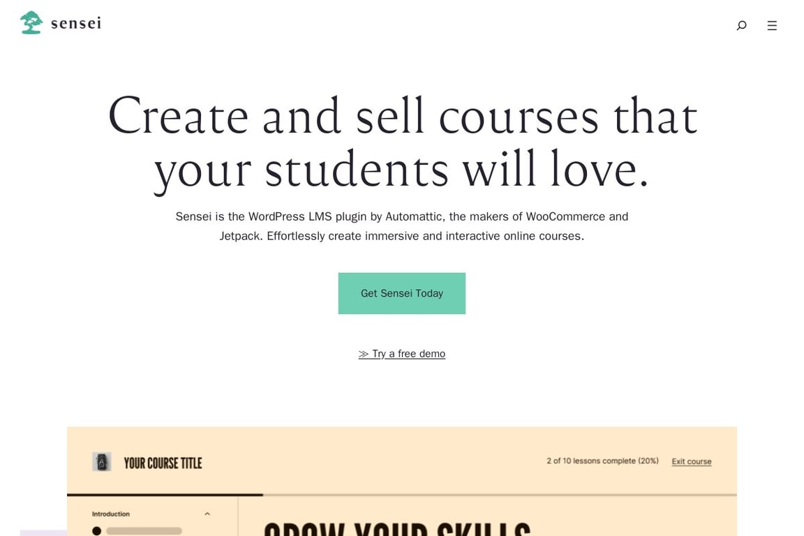 Sensei LMS homepage