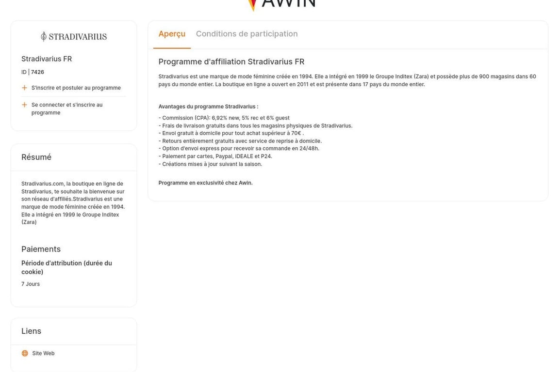 Stradivarius FR affiliate program signup page