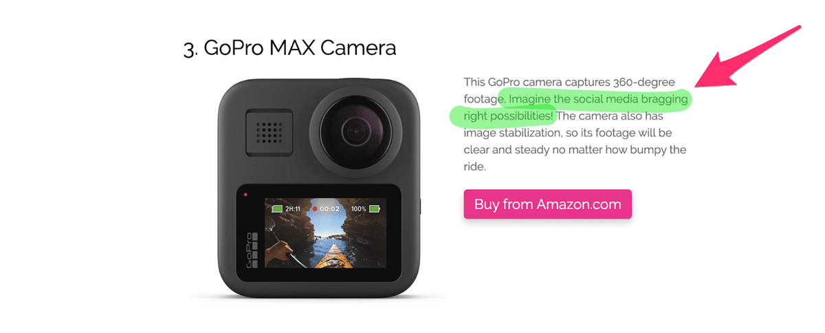 future pacing in this marketing copy with the word imagine for a camera