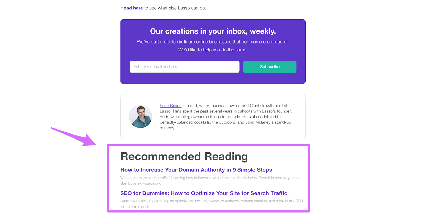 adding a recommended reading section to the end of your blog posts