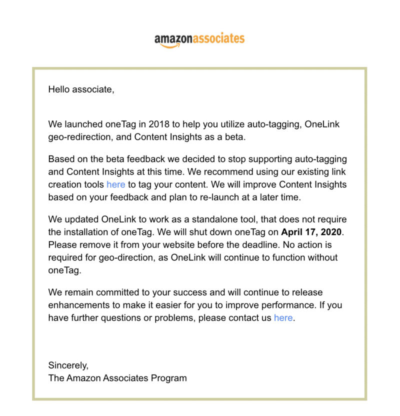 Amazon Associates OneLink Annoucement