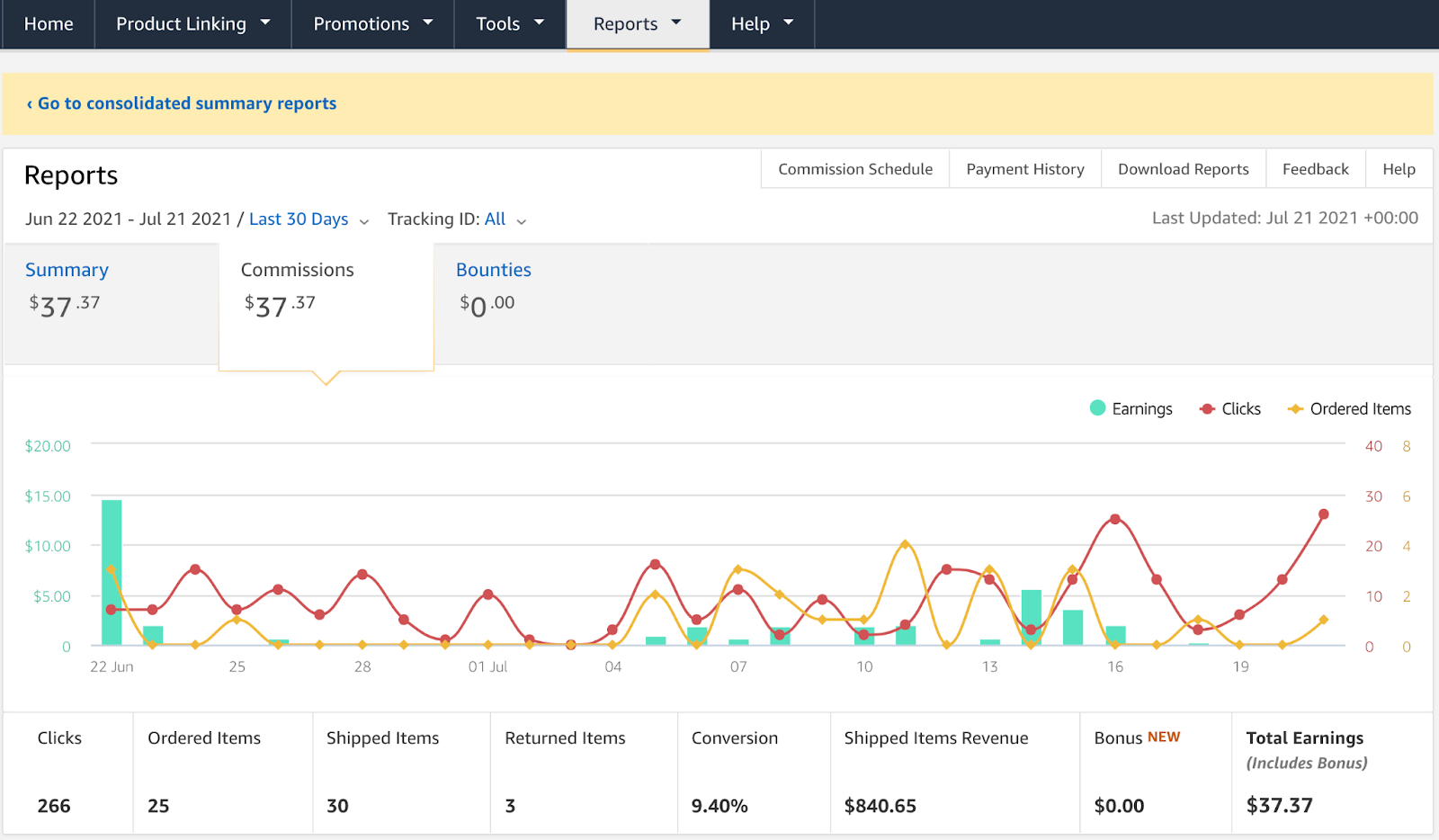 amazon affiliate earnings report overview