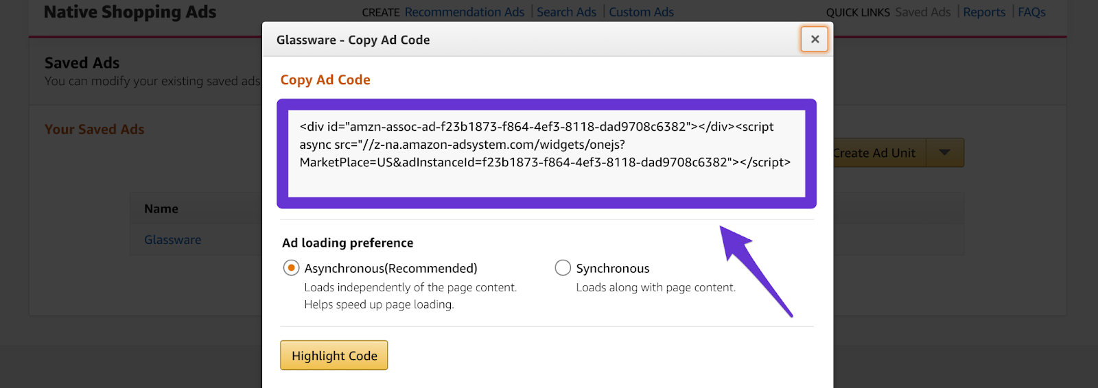 amazon affiliate ad code to include in your website