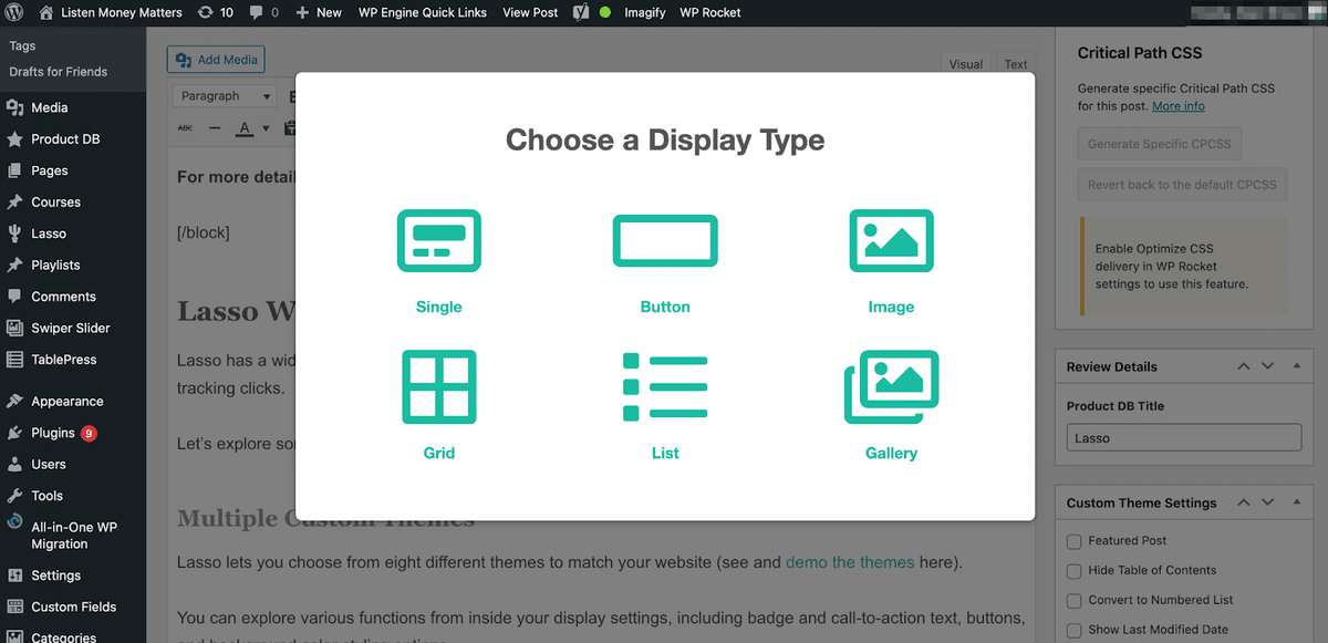 choosing a lasso display type from six options