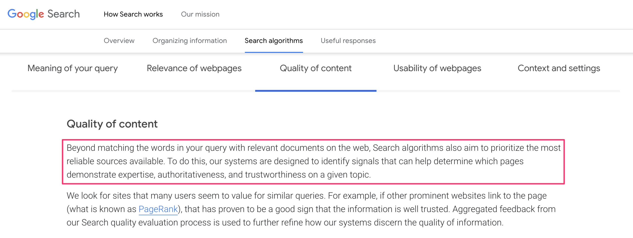google quality guidelines from its website