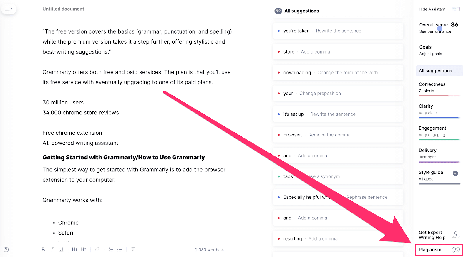 where you can find the plagiarism checker in the app
