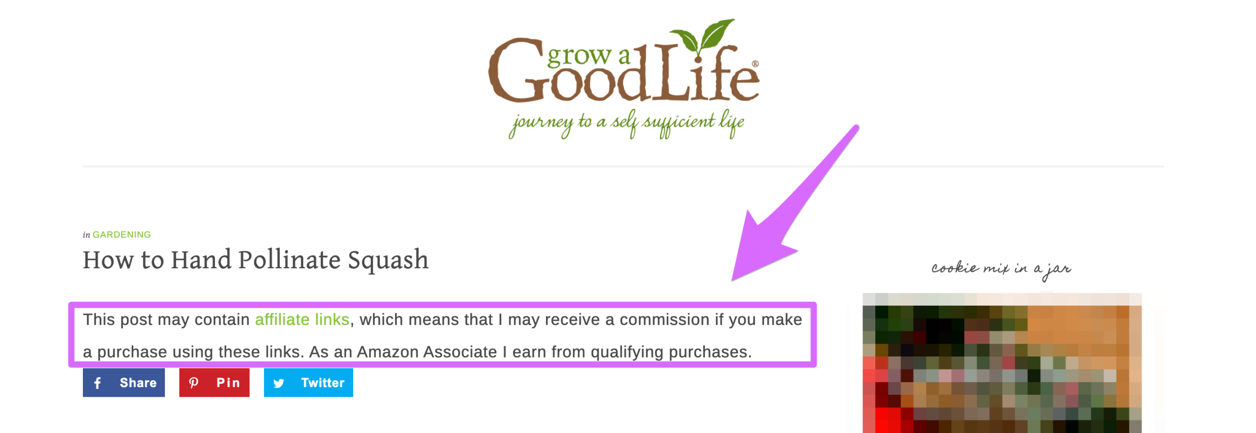 grow a good life disclaimer in header