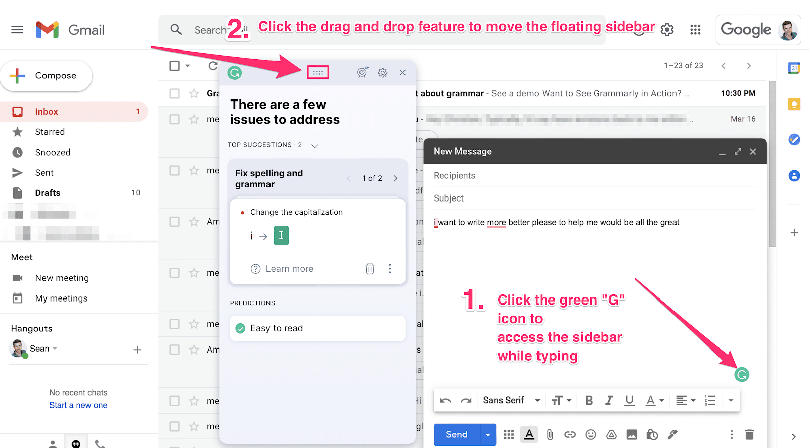 how you can move the grammarly floating side bar 