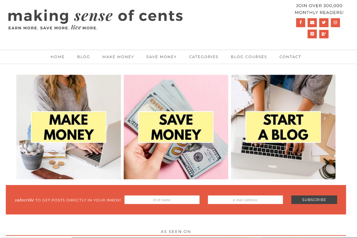 Making Sense of Cents Affiliate Website Example Homepage