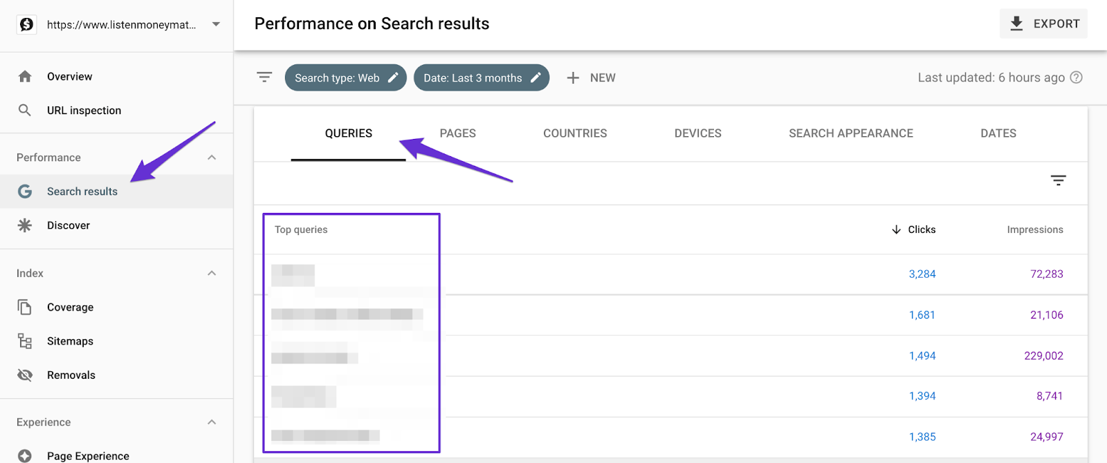 google search console to find search queries to your site