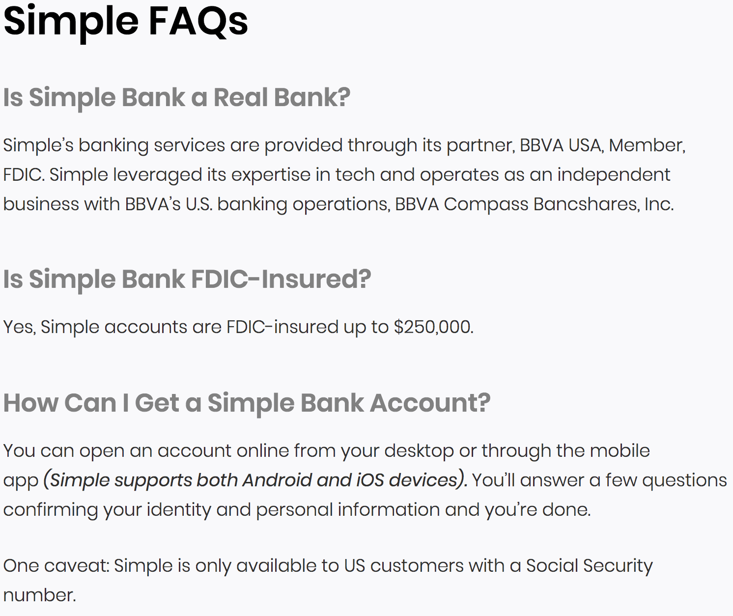 simple bank faq example