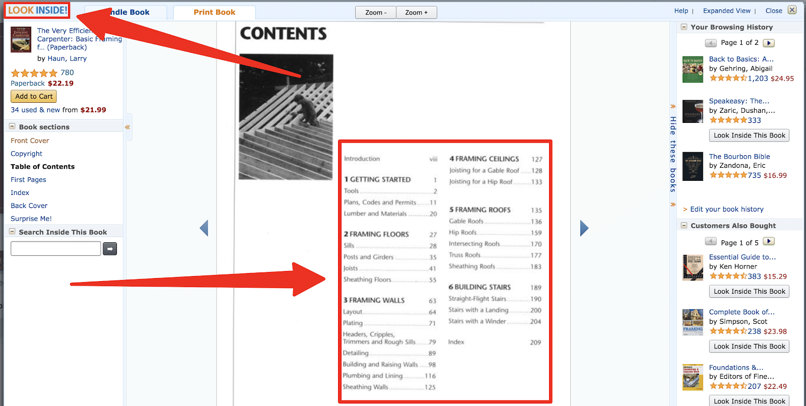 a table of contents example from an amazon book that has ideas for blog topics