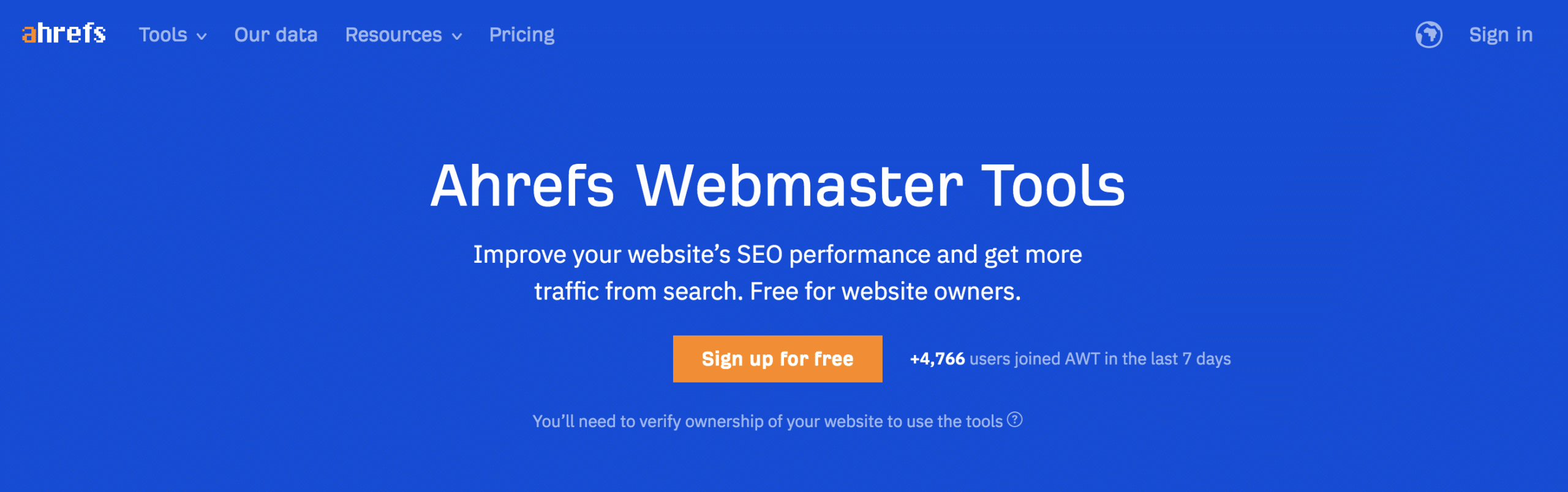 ahrefs webmaster tools homepage to increase domain authority