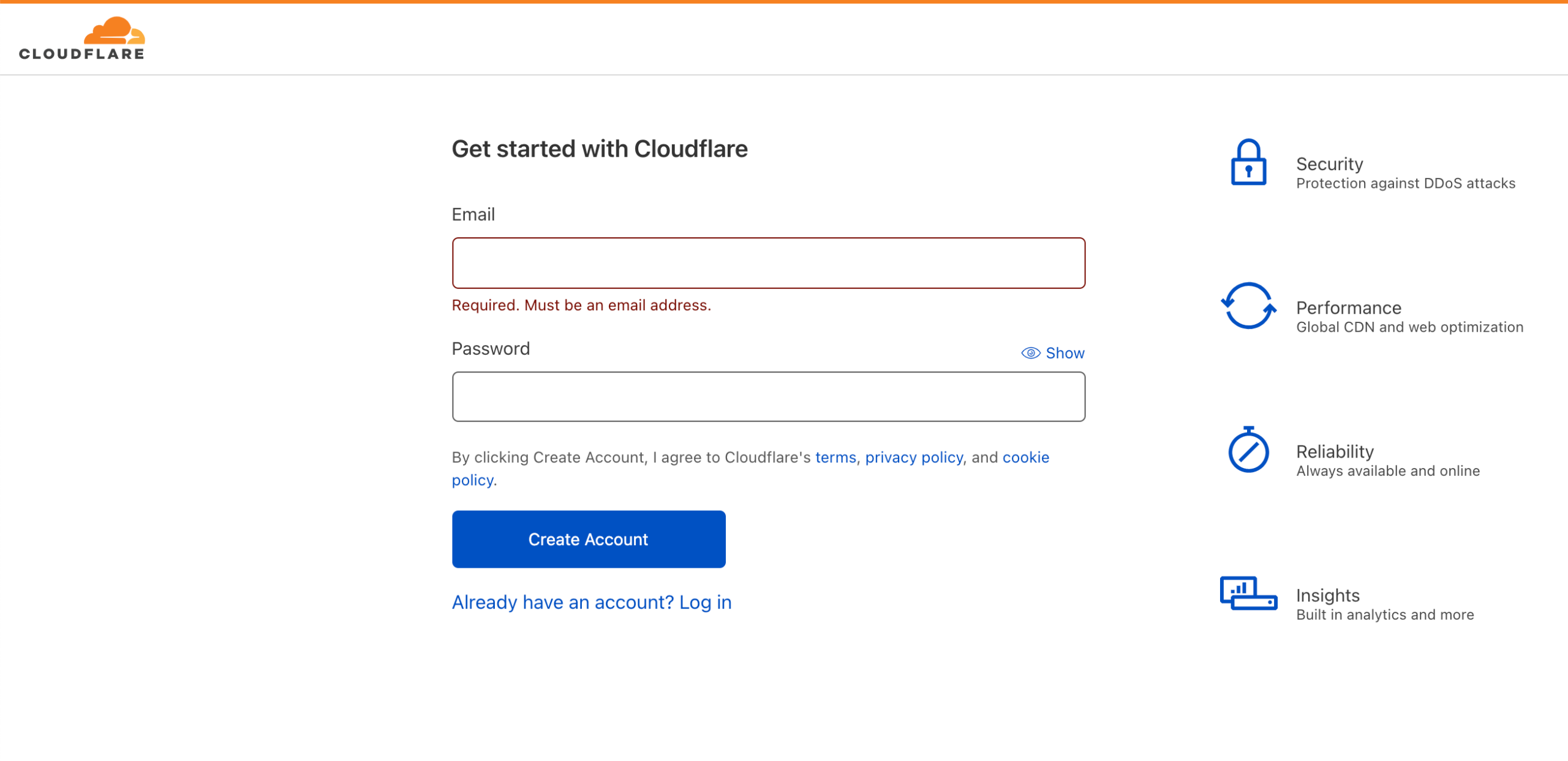 Cloudflare Signup Page