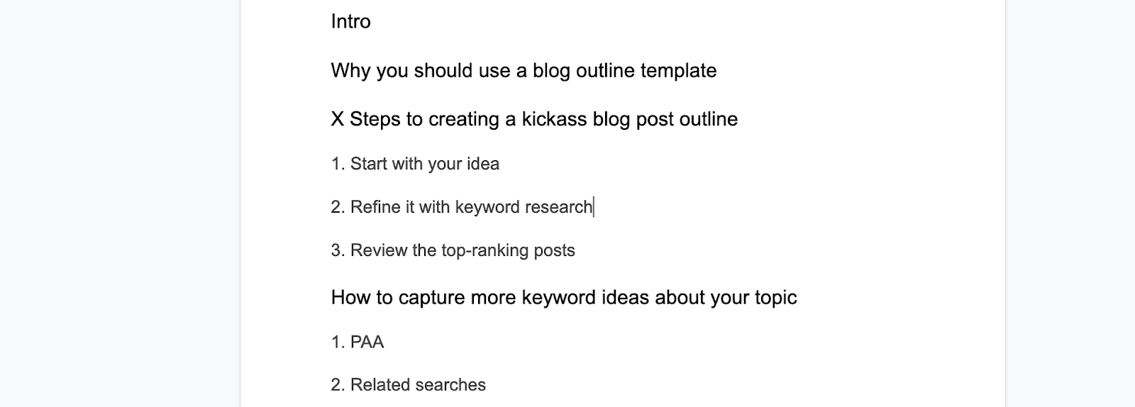my google doc outline for this blog outline template post