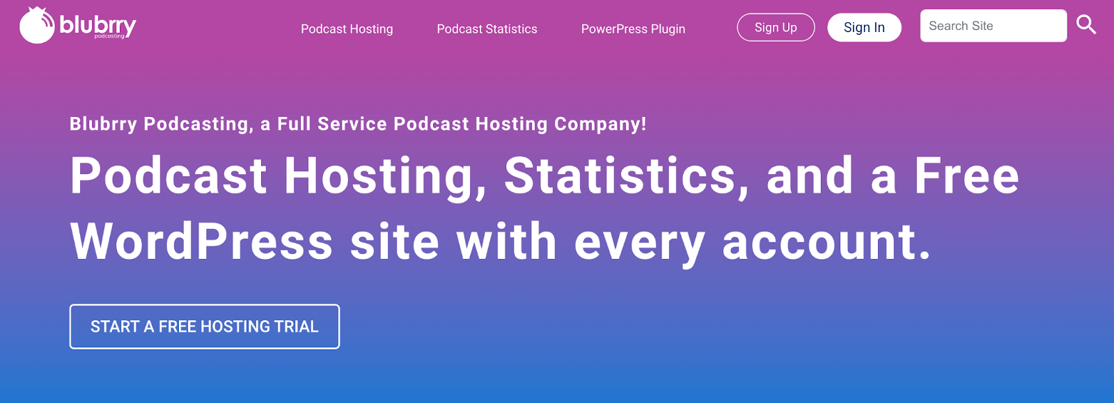 blubrry home page for podcast hosting