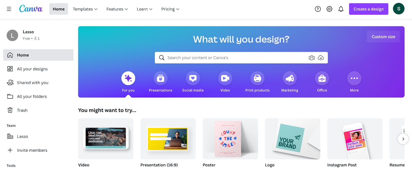 canva home page