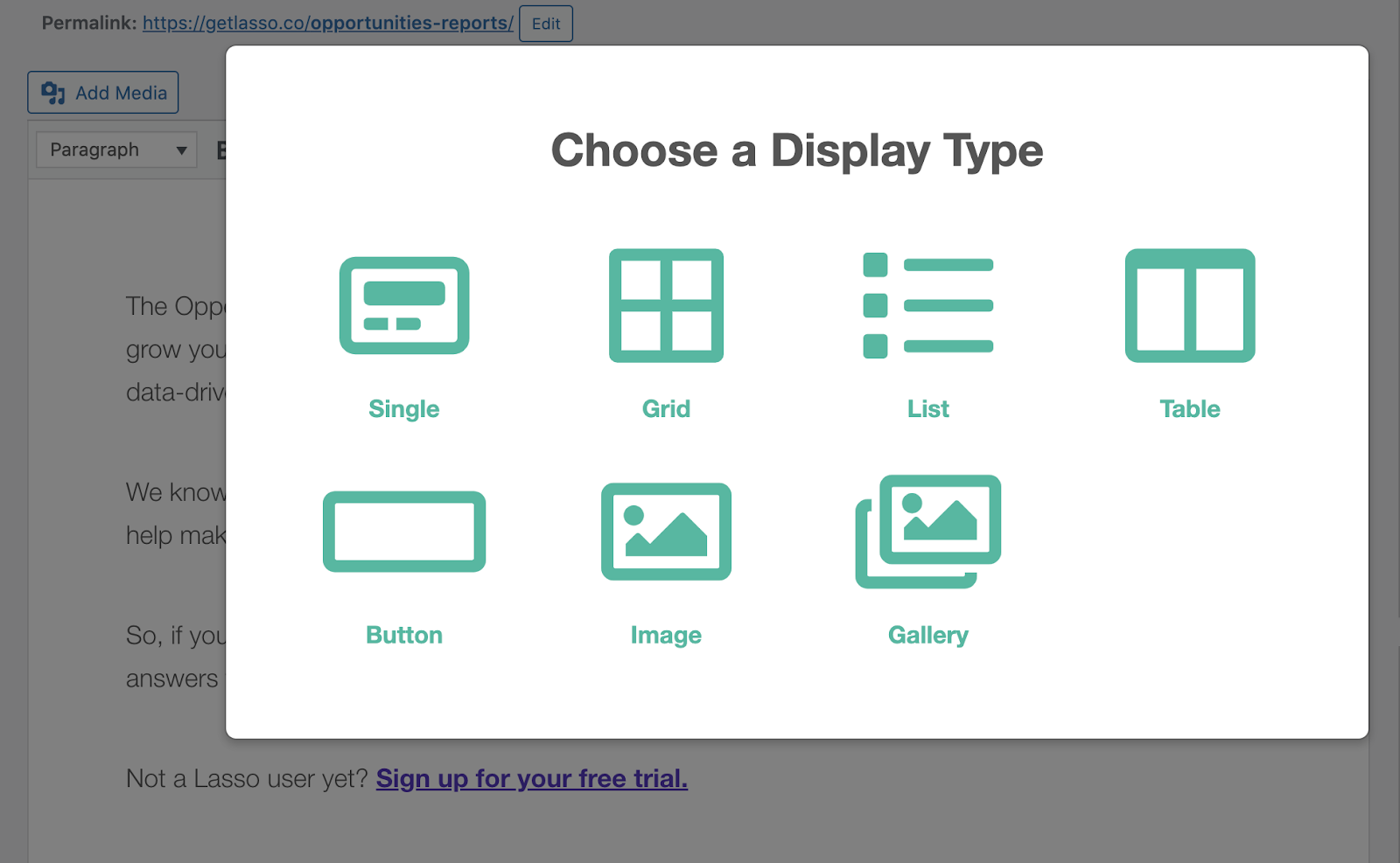 choosing from seven display types in lasso