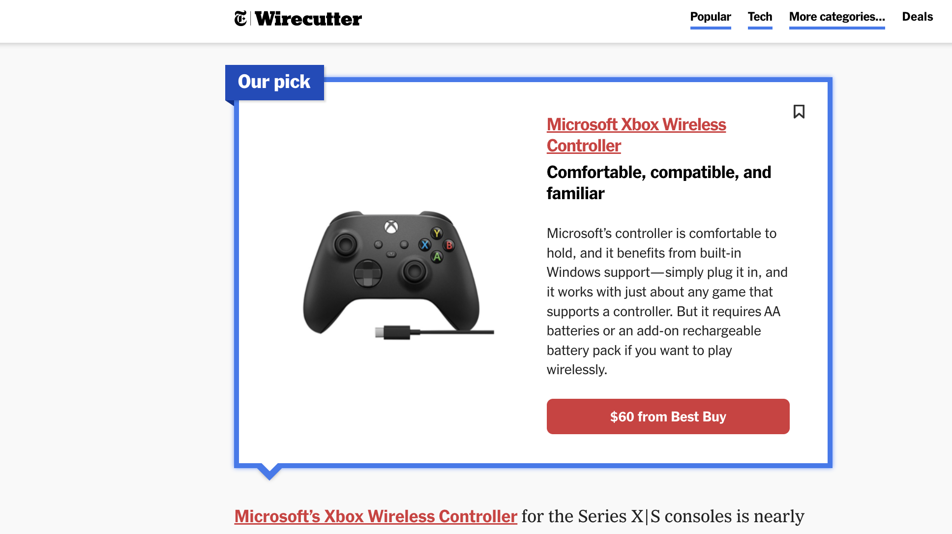 the wirecutter best pc gaming controller affiliate product box