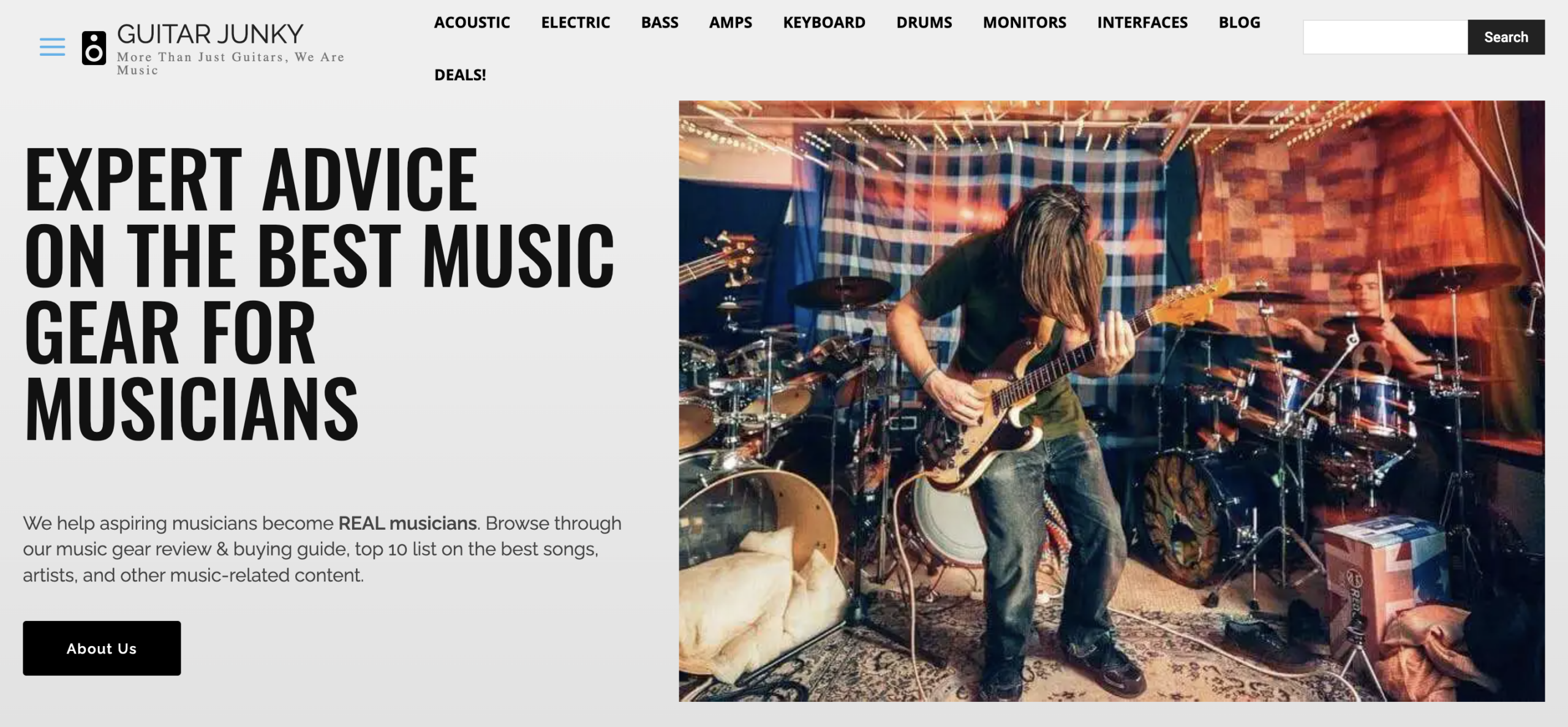 guitar junkie homepage affiliate marketing website example