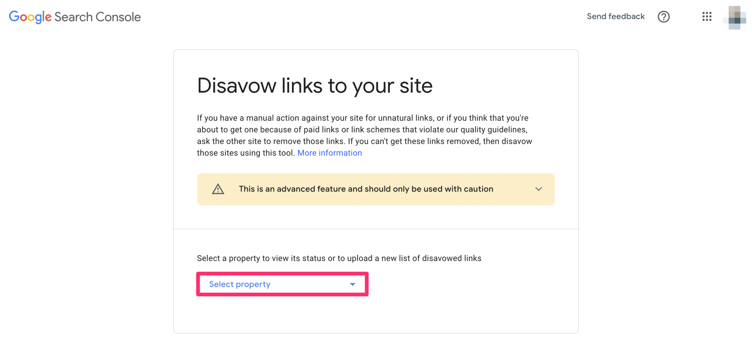 search console disavow links homepage