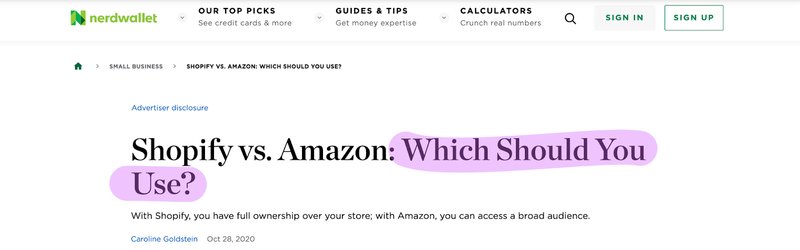 how to write product comparison posts with headline using both product names and term which should you use like this shopify vs. amazon: which should you use title
