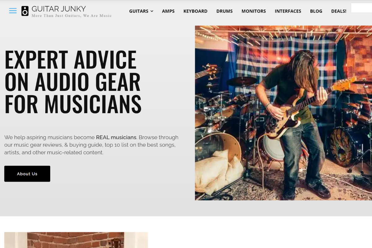 The Guitar Junky Affiliate Website Example Homepage
