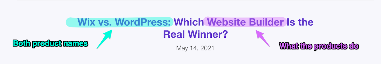 one way how to write product comparison posts is to use a headline with both product names and its product category like this wix vs. wordpress example