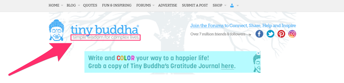tiny buddha blog tagline on its website