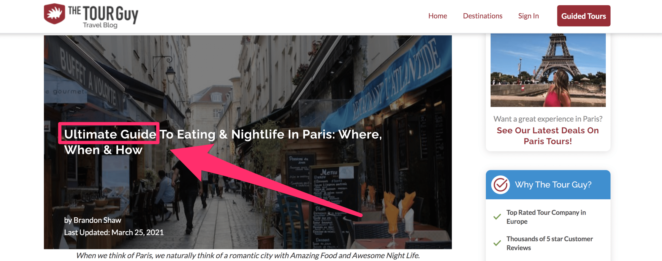 blog article ultimate guide header of eating and nightlife in paris