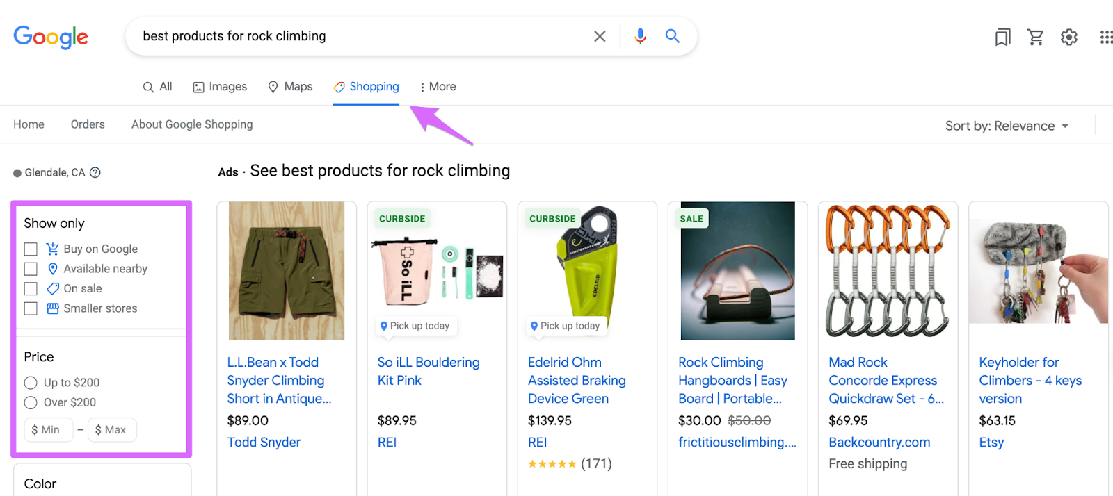 google search shopping tab for filtering affiliate products