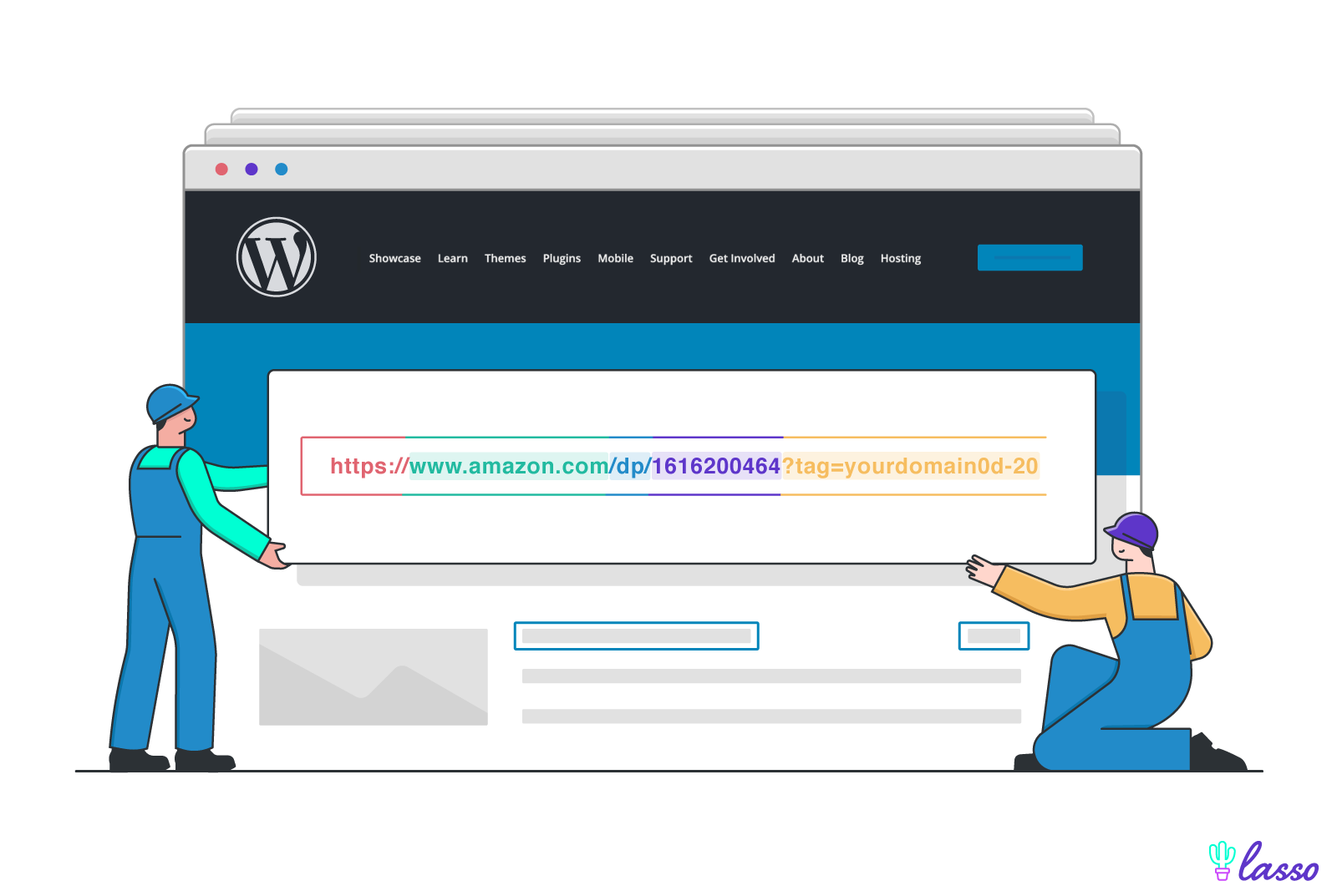 two workers adding an affiliate link to wordpress