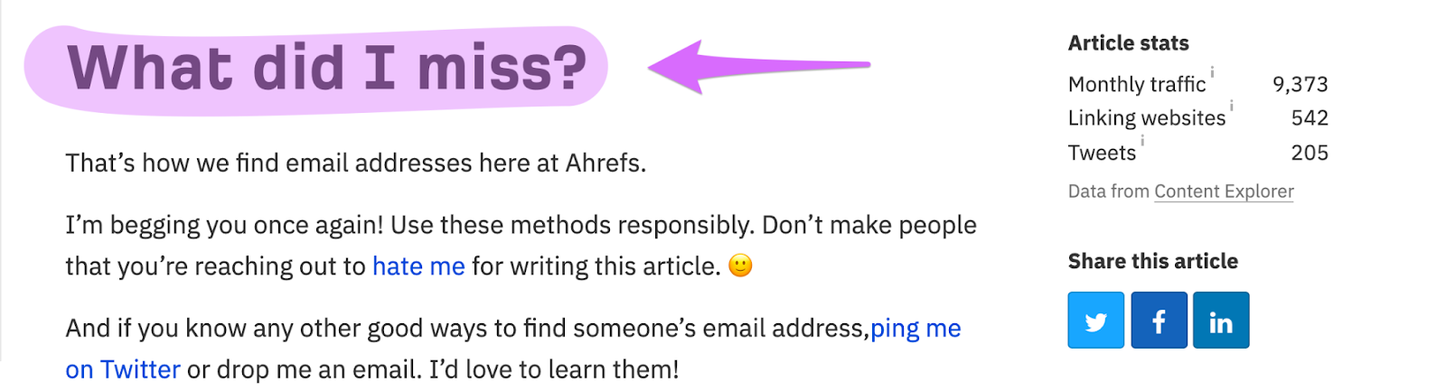 ahrefs asking readers a question whether he missed anything