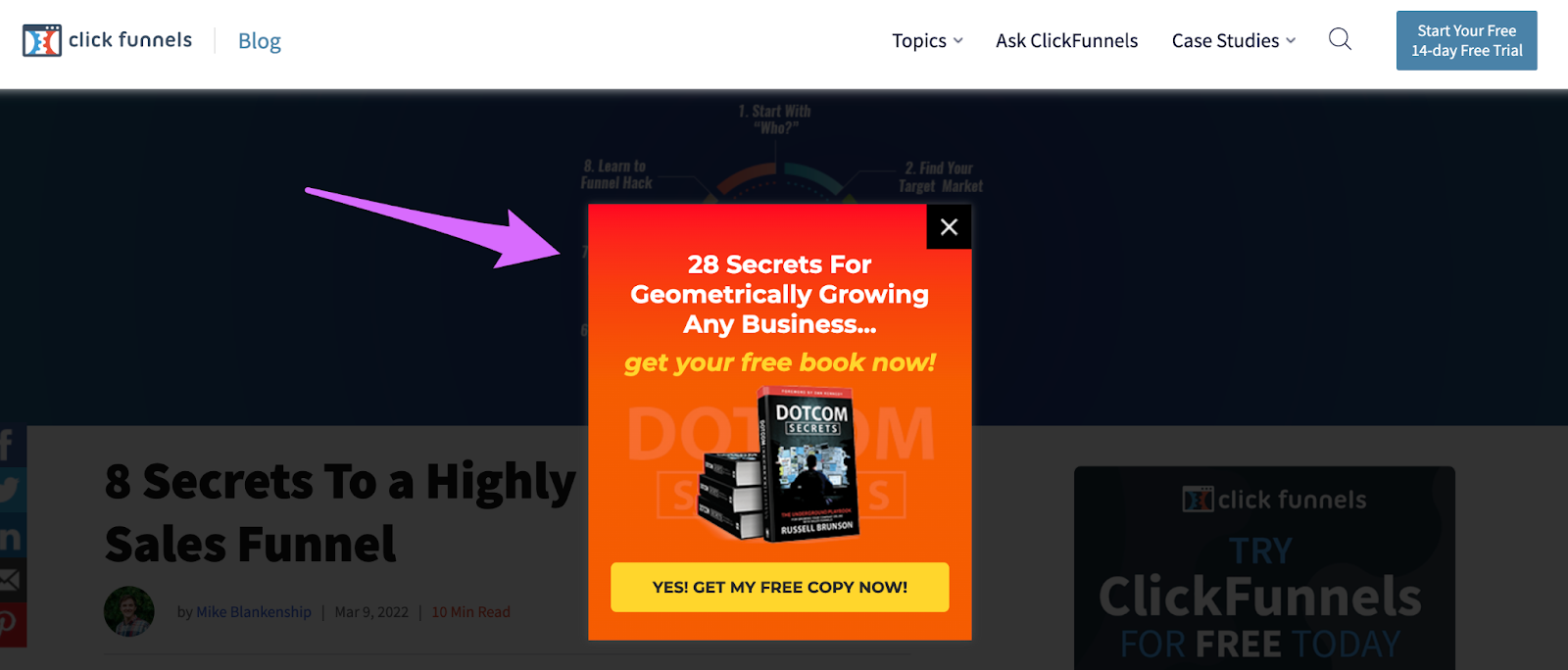 exit intent pop-up bonus with a free ebook offer