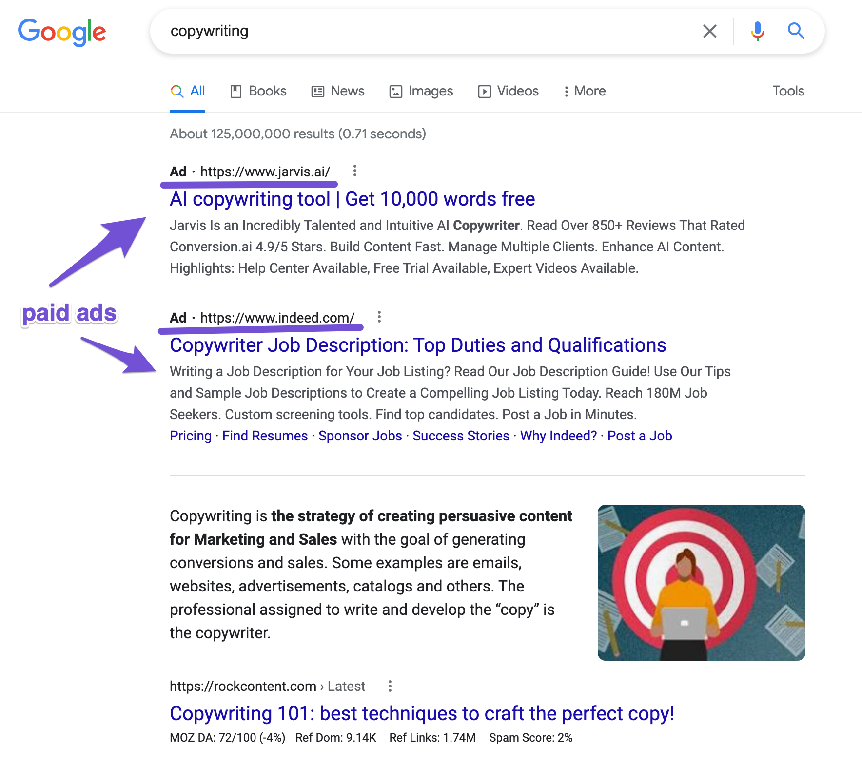 paid ads appearing in serps