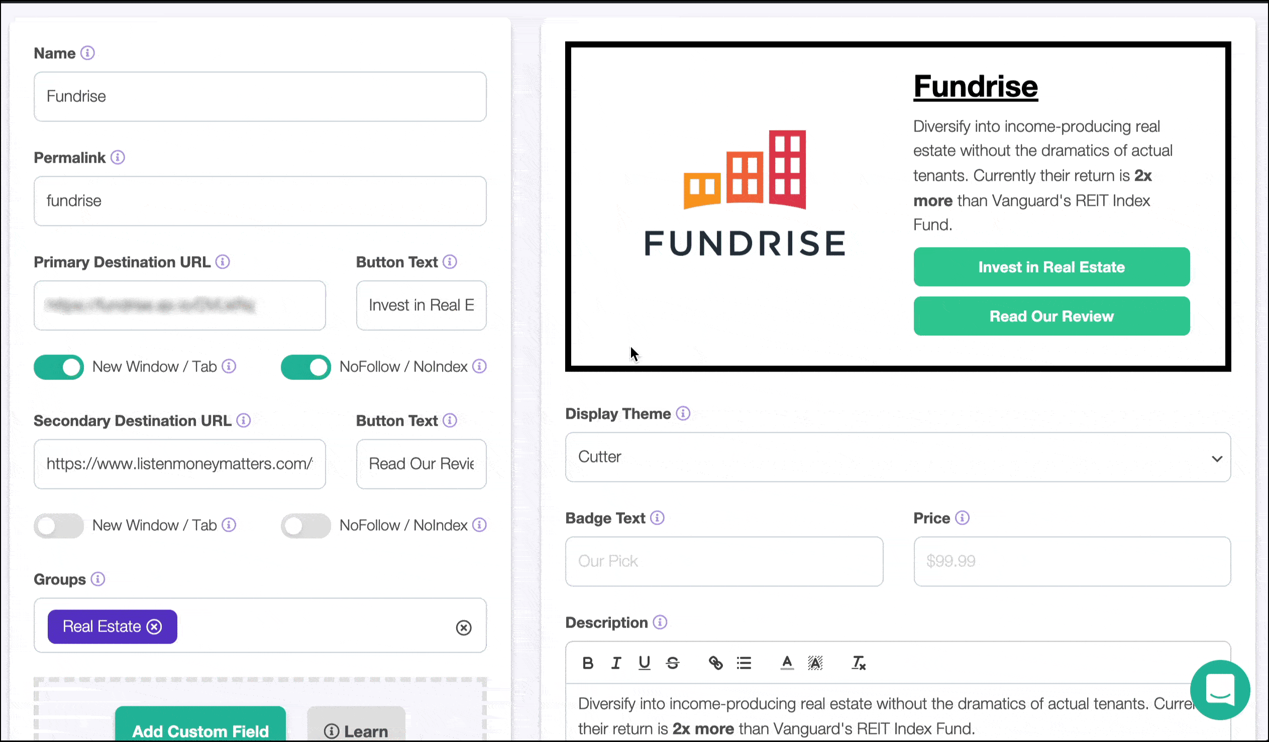 adding a badge to fundrise display