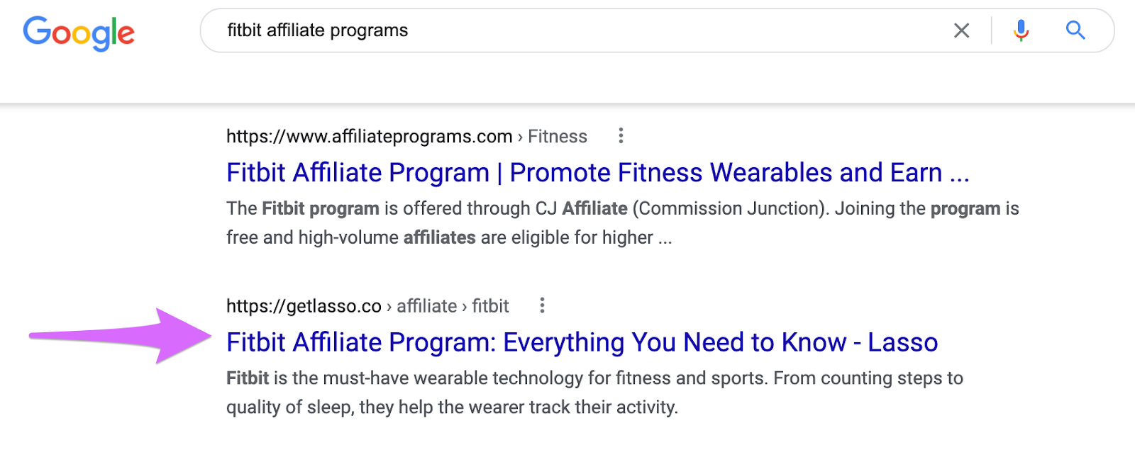 google search engine results for fitbit affiliate program