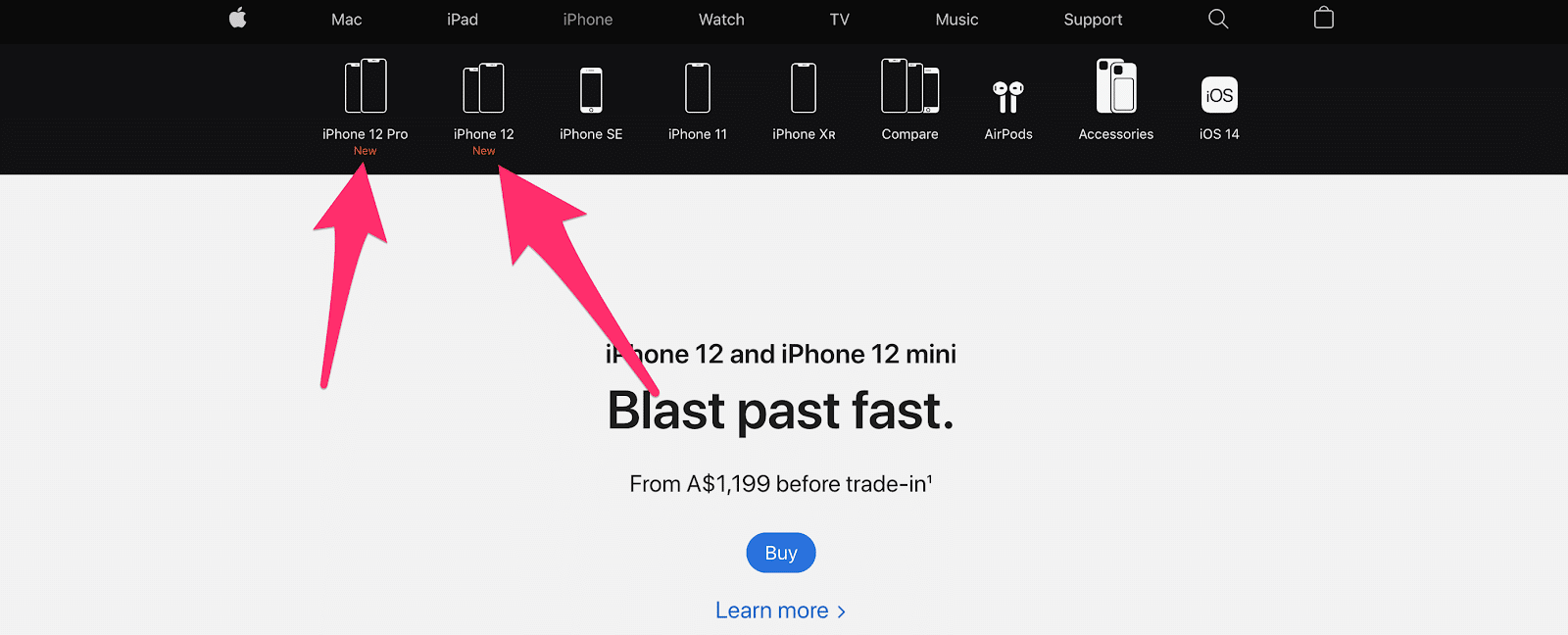 apple's homepage lists products labeled as new with the word new underneath