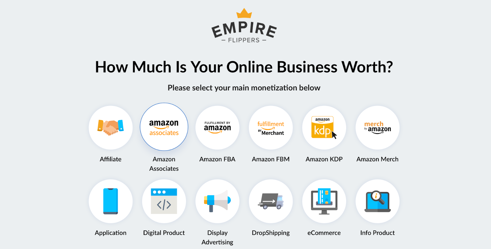 empire flippers valuation tool homepage asking you how much is your online business worth