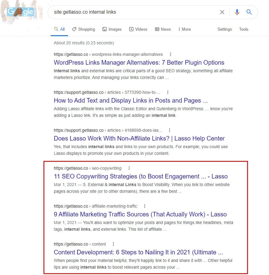 using site search operator in a google search